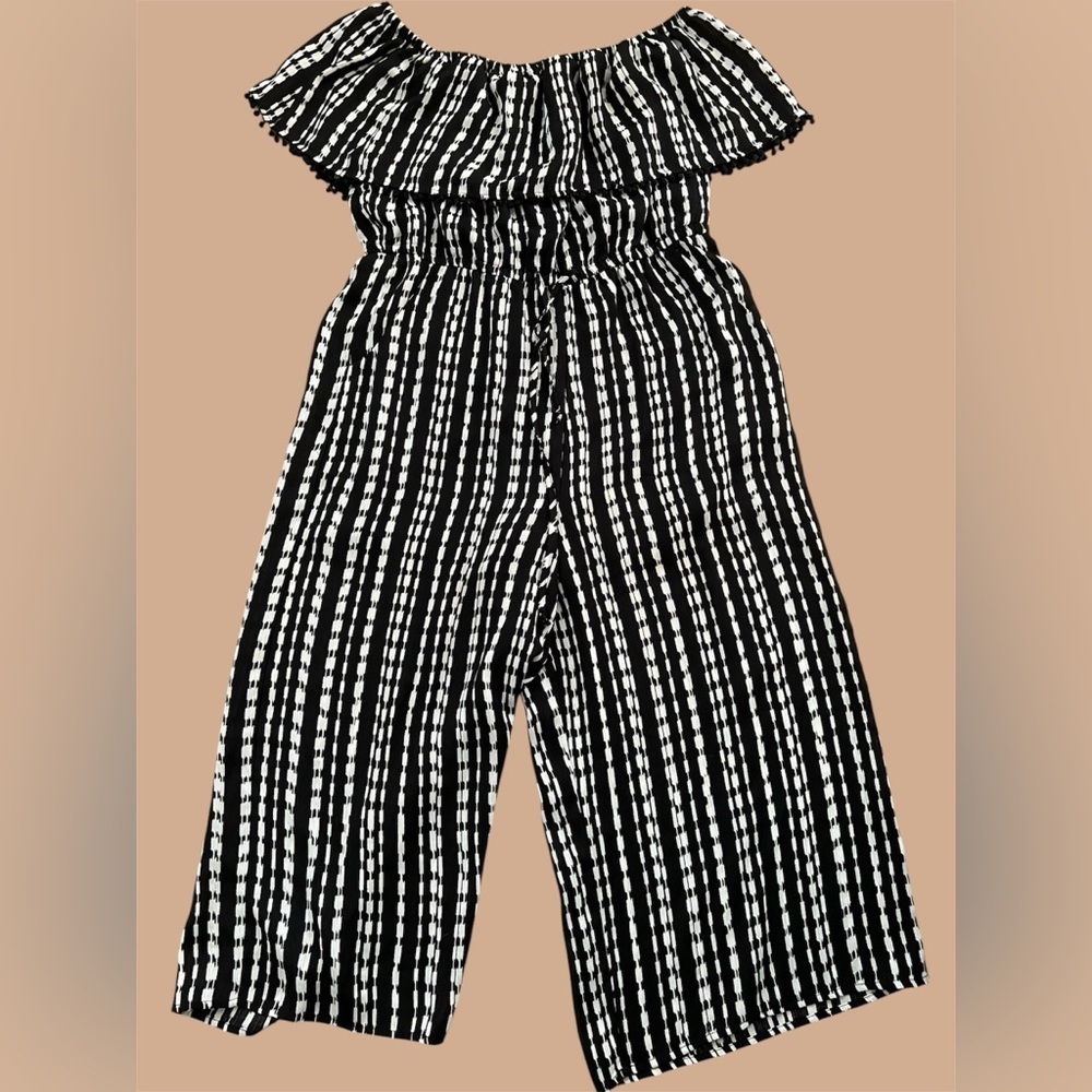 A.U.W Black and White Striped Off-Shoulder Dress